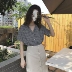 Mùa xuân và mùa hè mới của Hàn Quốc phong cách chic làm mới mùa hè hoang dã tốt kẻ sọc phù hợp với cổ áo sơ mi thẳng ngắn tay áo sơ mi nữ triều Áo sơ mi