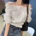 Một vai vai sọc dọc áo ngắn nữ 2018 mùa hè thời trang Hàn Quốc sexy eo quây ngắn tay áo triều