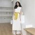2018 mới của Hàn Quốc phiên bản của tính khí lỏng thời trang tối giản váy dài nữ 慵 gió lười biếng không tay đầm để gửi vành đai váy tay dài Váy dài