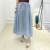 C-H48 sọc váy 2018 phụ nữ đàn hồi eo bông và vải lanh của phụ nữ váy chân váy da beo Váy