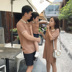 Lin Lin gia đình cha mẹ và con mùa hè ăn mặc 2018 gia đình mới ba gia đình đầy đủ băng lụa cotton knit polo áo T-Shirt váy Trang phục dành cho cha mẹ và con
