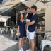 Lin Lin gia đình cha mẹ và con mùa hè ăn mặc 2018 gia đình mới ba gia đình đầy đủ băng lụa cotton knit polo áo T-Shirt váy Trang phục dành cho cha mẹ và con