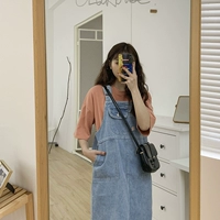 Летний джинсовый сарафан, милая длинная юбка, платье, 2019, в корейском стиле, свободный крой, средней длины