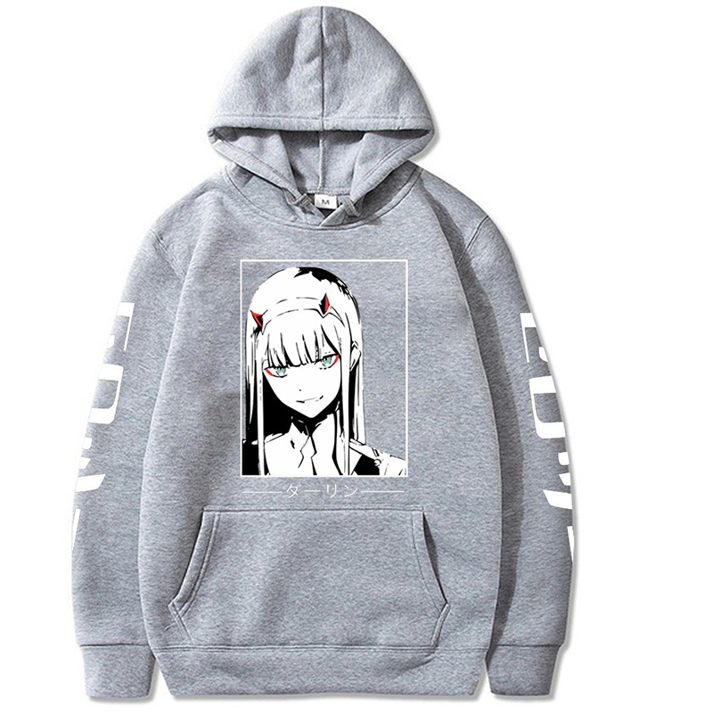 GreyCross border Cartoon Japan comic ZeroTwoDarlingInTheFranxx Fleece Hooded Sweater male
