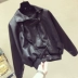 Mùa xuân năm 2018 mới của Hàn Quốc phiên bản của màu đen lỏng đầu máy pu da phụ nữ đoạn ngắn dài tay áo giản dị áo khoác da thủy triều áo da Quần áo da