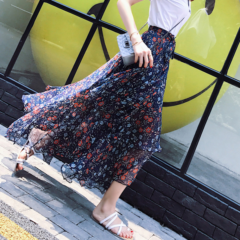 半身裙长裙2018夏装新款不规则碎花雪纺a字裙