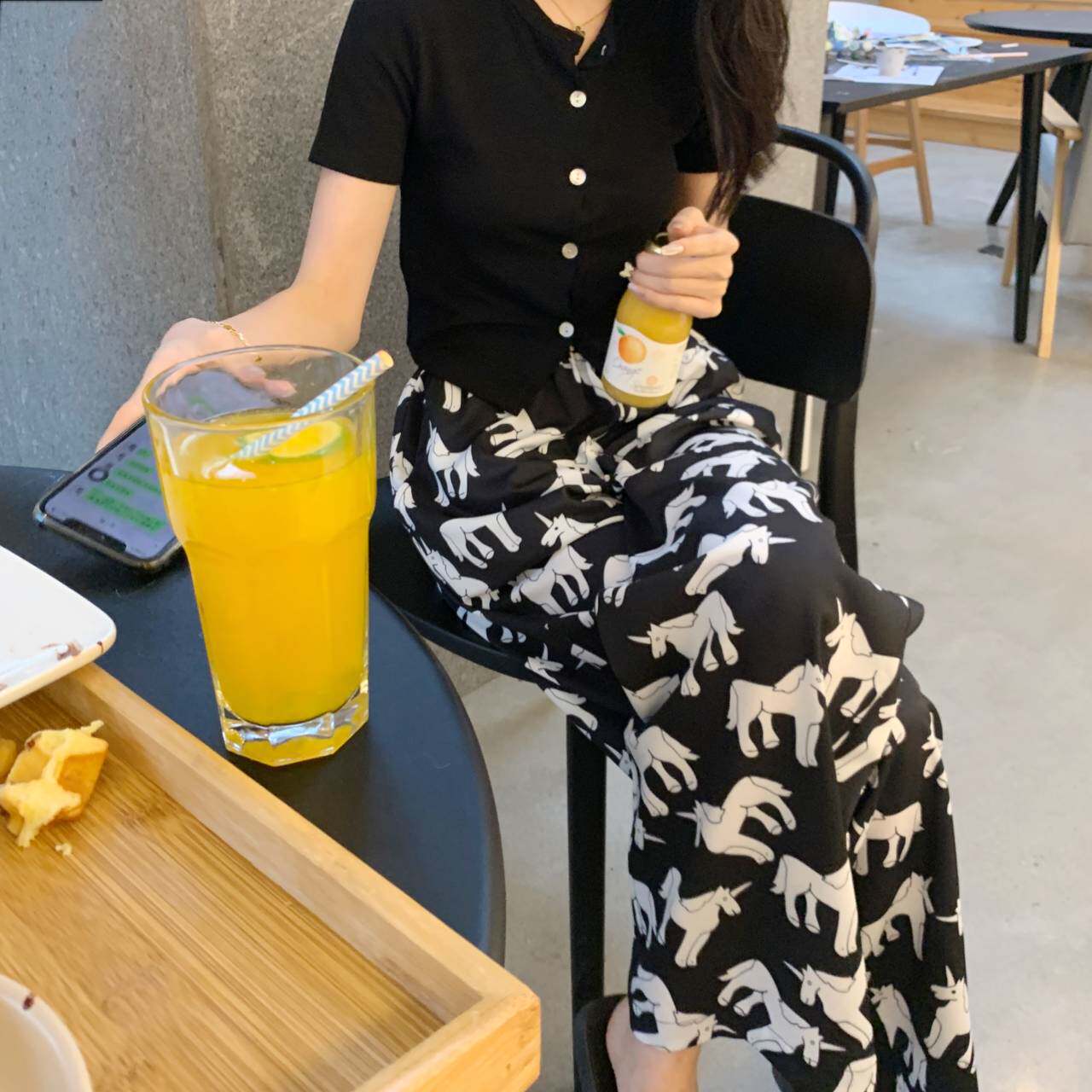 Wide-leg women's high-waisted, sagging summer thin 2022 Korean style new loose straight-leg casual floor-length chiffon pants Specification image