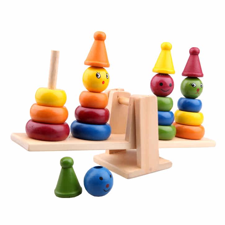 幼儿园蒙氏教具 天平枰玩具 木质法码 宝宝平衡游戏 儿童益智玩具