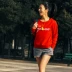 Xiaoxi nhà GYMNA mùa xuân tập thể dục quần áo thể thao áo len nữ bộ nhỏ chữ lỏng áo sơ mi thể thao giản dị dài - Thể thao lông cừu / jumper Thể thao lông cừu / jumper