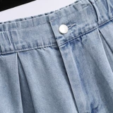 Штаны, приталенная джинсовая юбка, шорты, большой размер, свободный крой, эластичная талия, подходит для полных девушек, в корейском стиле