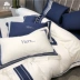 Hy Lạp Địa Trung Hải màu xanh và trắng đơn giản 60 bông bốn mảnh thêu đôi chăn tấm trải giường - Bộ đồ giường bốn mảnh