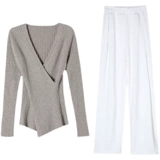 Осенний свитер, штаны, комплект, французский стиль, изысканный стиль, в западном стиле, подходит для подростков