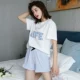 Bộ đồ ngủ nữ mùa hè mỏng phần cotton ngắn tay hai mảnh phù hợp với Hàn Quốc giảm béo mm sinh viên mùa xuân và mùa thu hè dịch vụ tại nhà - Nam giới