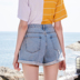 Cửa hàng ba màu giảm giá 2019 hè mới eo cao biến quần thẳng cotton đơn giản Một chiếc quần short denim nữ từ - Quần jean thời trang nữ đẹp Quần jean