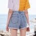 Cửa hàng ba màu giảm giá 2019 hè mới eo cao biến quần thẳng cotton đơn giản Một chiếc quần short denim nữ từ - Quần jean quần jean nữ hàng hiệu Quần jean