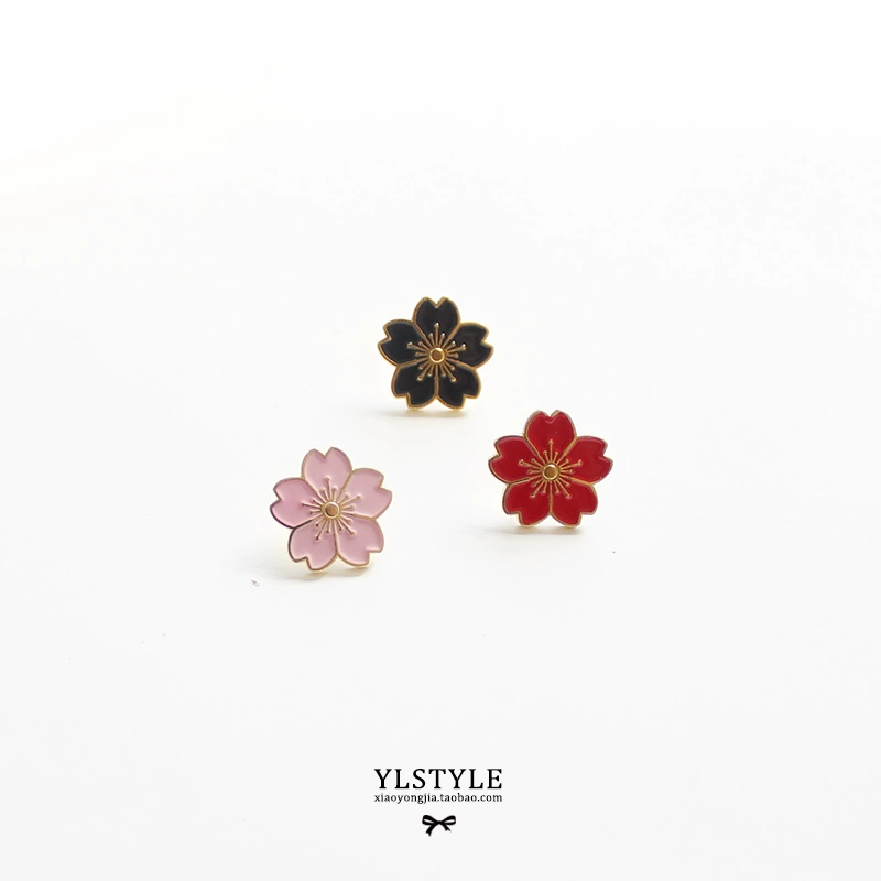 Phiên bản tiếng Hàn của cây hoa hợp kim cô gái dễ thương hoạt hình kim loại nhỏ giọt dầu hoa anh đào trâm cài túi trang sức mới - Trâm cài