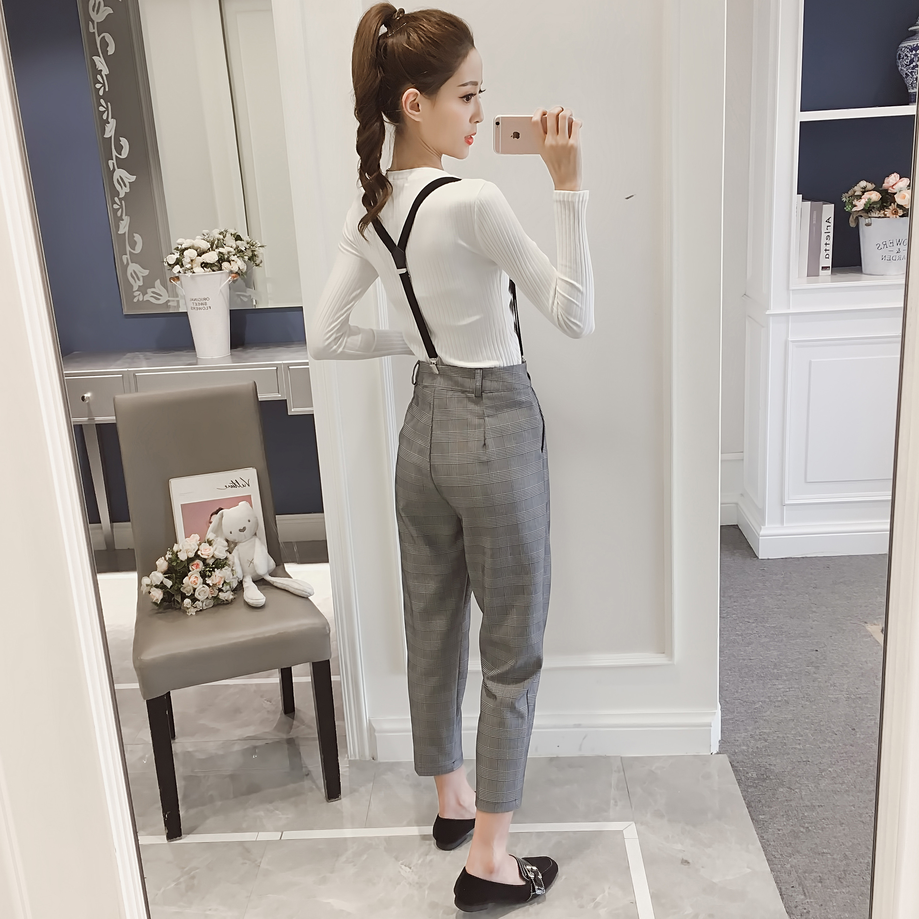 2017秋季新款休闲西装裤女百搭学生背带裤女【实拍】656