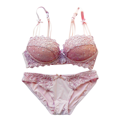 蕾丝刺绣内衣套装性感绑带美背聚拢无钢圈日系少女甜美半杯小胸罩
