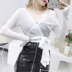 Cung khí nữ tính V-cổ áo len phần mỏng Hồng Kông-hương vị ngực dài tay big chic đầu mùa thu áo lười biếng áo len đỏ Đan Cardigan