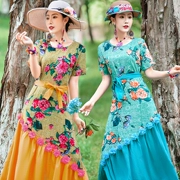 Phong cách nổi tiếng hè nữ 2019 đầm mới thắt lưng mùa hè thắt lưng cotton ren tay ngắn - Váy dài