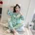 Bông lụa đồ ngủ nữ dài tay cotton cardigan phần mỏng mùa xuân và mùa thu mùa hè nhân tạo cotton phù hợp với dịch vụ nhà tháng quần áo