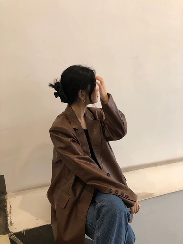 Демисезонный ретро полиуретановый пиджак классического кроя для отдыха, в корейском стиле, оверсайз