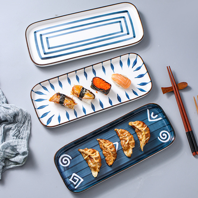 日式陶瓷长方形寿司盘创意饺子盘蒸鱼盘子家用餐盘网红甜品盘托盘