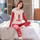 Bộ đồ ngủ nữ mùa xuân và mùa thu cotton dài tay quần áo gia đình giản dị Hàn Quốc kích thước lớn cotton mùa thu đông có thể được mặc ra ngoài - Bộ Pajama