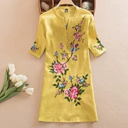 Mùa hè 2019 phong cách Trung Quốc áo gió quốc gia cỡ lớn cotton và vải lanh thêu hoa nữ giản dị áo dài tay - Áo sơ mi
