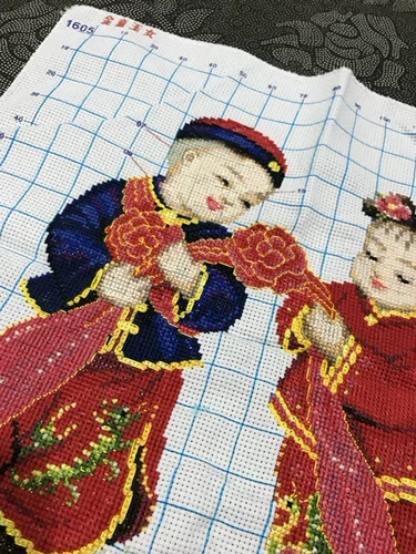 Чистое кросс -шит Ручной изделия готовили золотой мальчик Джейд Девушка свадебное свадебное празднование пара маленькая новая гостиная детская бесплатная доставка