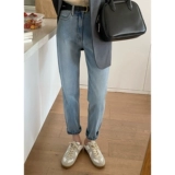 Приталенные весенние джинсы, штаны, высокая талия, свободный прямой крой, по фигуре