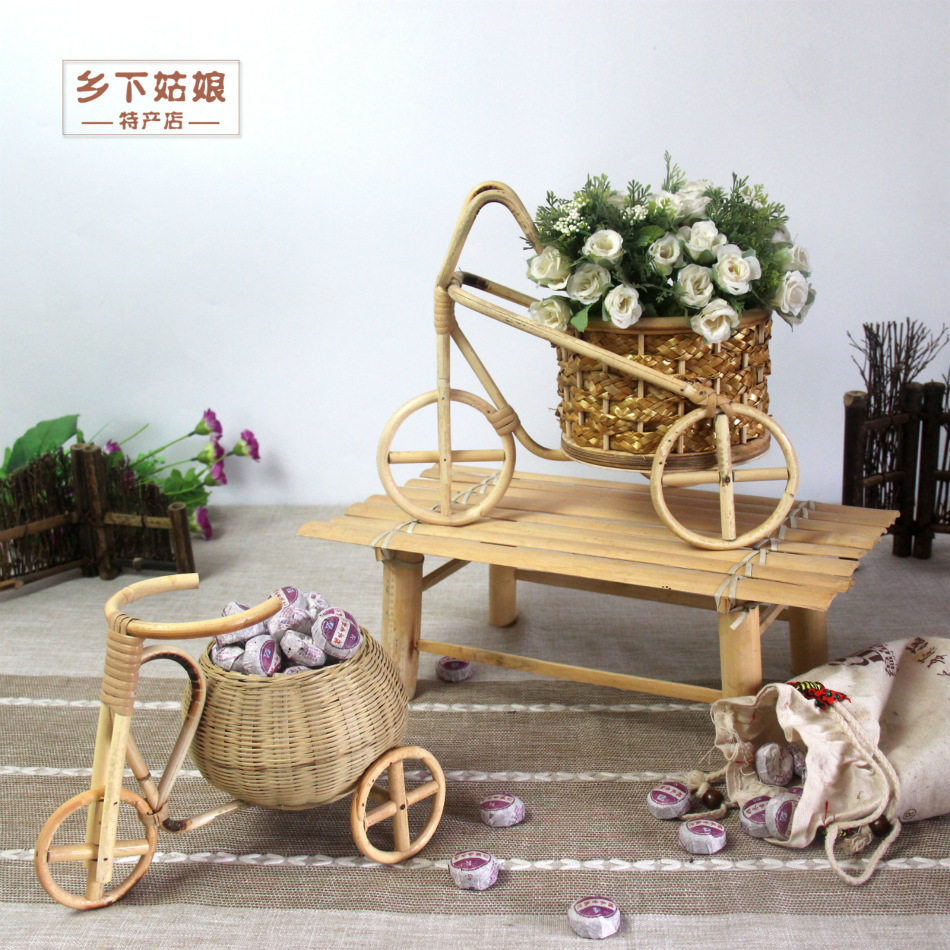 Handmade bamboo products creative decoration bamboo basket snacks meat tricycle small basket restaurant flower basket