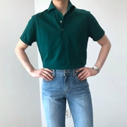 Tại chỗ! Mùa hè nam Hàn Quốc màu rắn áo ve áo ngắn tay cotton Áo thun nam phiên bản Hàn Quốc của cổ áo áo sơ mi POLO TS732 - Áo phông dài