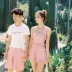 Cô gái kẻ sọc màu hồng cặp đôi áo tắm học sinh spa che bụng chia áo tắm nữ võ sĩ bảo thủ Hàn Quốc ins - Vài đồ bơi