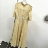 Летнее однотонное кружевное приталенное платье, 2023, высокая талия, рукава фонарики