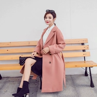 Mùa đông 2017 phụ nữ mới Hàn Quốc khí hậu đôi ngực vành đai dài áo len Áo len OL - Áo Hàn Quốc áo khoác măng tô nữ hàn quốc