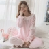 Bộ đồ ngủ mùa đông dày lông cừu san hô mùa thu và mùa đông dài tay phiên bản Hàn Quốc của bộ phim hoạt hình đầu công chúa flannel phù hợp với dịch vụ nhà shop quần áo nữ Bộ Pajama