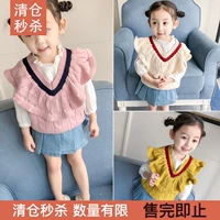 Bé gái mặc vest len ​​mùa thu mới trẻ em vest vai nữ bé đan áo len áo len 1-2-3 tuổi 4 - Áo ghi lê áo gile xốp cho bé