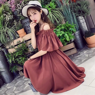 Bạn gái ăn mặc đầm voan Hàn Quốc phiên bản của trường cổ áo cổ áo dây đeo quây chị em ulzzang sản phẩm mới váy chữ a váy đầm