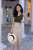 Hồng Kông- phong cách retro chic băng lụa đan v- cổ yếm trong + chia cao eo giảm béo váy thời trang phù hợp với nữ phụ nữ mặc đồ bộ Bộ đồ
