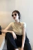 Dora Chaoren Hall Hong Kong hương vị retro chic máy cẩn thận twist knot bị rò rỉ xương đòn ngắn tay T-Shirt Slim dệt kim áo sơ mi nữ áo len thổ cẩm Áo / áo thun