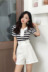 Dora Chaoren Hội Trường Hồng Kông hương vị retro chic sọc ngắn tay T-Shirt nữ + cao eo hoa rộng-chân quần short phù hợp với mùa hè đồ bộ pijama Bộ đồ