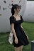 Hồng Kông hương vị retro chic sóng điểm vuông cổ áo phồng tay áo eo giảm béo váy 2018 tính khí mới Một từ váy thủy triều