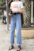 Dora Chaoren Hội Trường Hồng Kông hương vị retro chic cao eo cong jeans phụ nữ hoang dã lỏng rộng quần chân quần thủy triều quần jean ngố ống rộng Quần jean