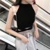 Hồng Kông-phong cách retro chic treo cổ strapless ngắn strap top + hoang dã đàn hồi eo quần quần âu phù hợp với phụ nữ Bộ đồ