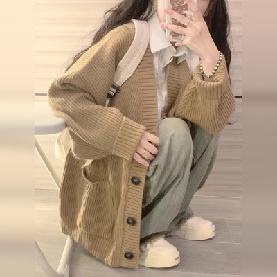 taobao agent Japanese retro autumn sweater, jacket, cardigan, plus size, fitted