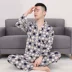 Bông lụa đồ ngủ nam phù hợp với mùa hè dài tay quần cotton nhân tạo cotton cotton lụa dịch vụ nhà trung niên phòng máy lạnh bộ pijama Bộ Pajama