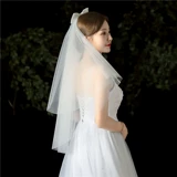 Фата невесты подходит для фотосессий с бантиком, короткий аксессуар для волос