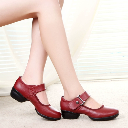 Летняя высокая красная танцующая современная обувь, из натуральной кожи, мягкая подошва