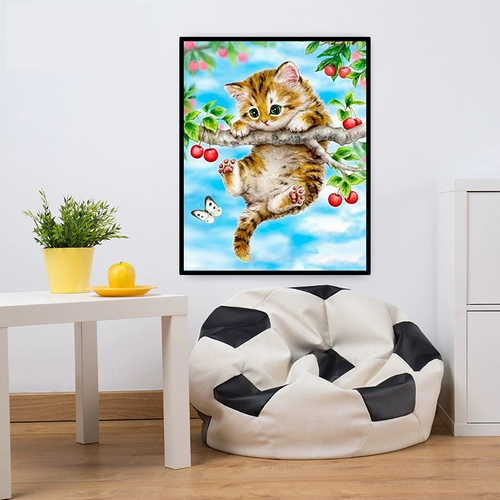 Симпатичная животная бриллиантовая живопись 2022 Новый вишневый кот 5D паста бриллиант -кросс -стежк детская комната спальня Простой бриллиант